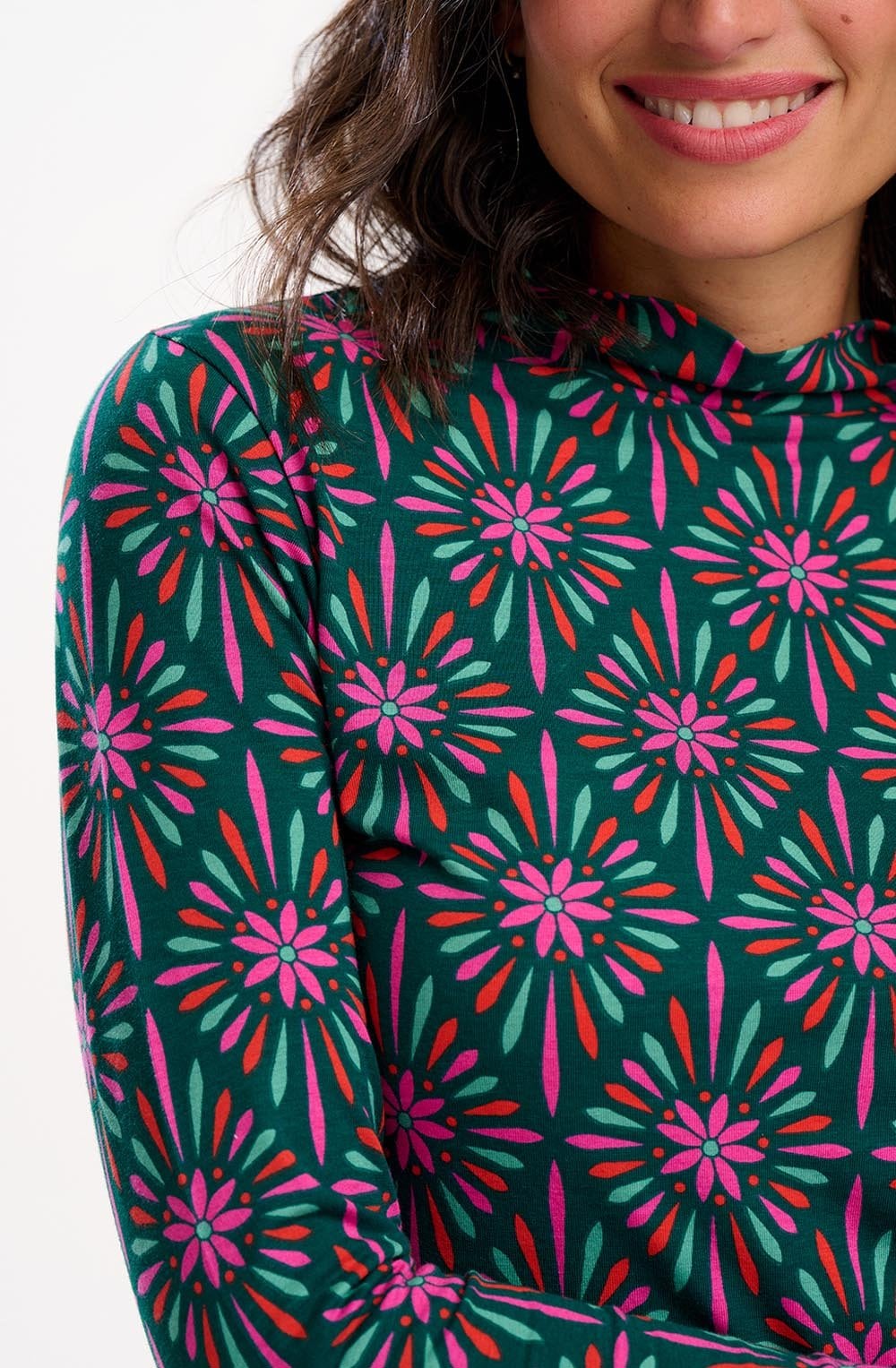 Green and Pink Flower Explosion Annika Jersey Top