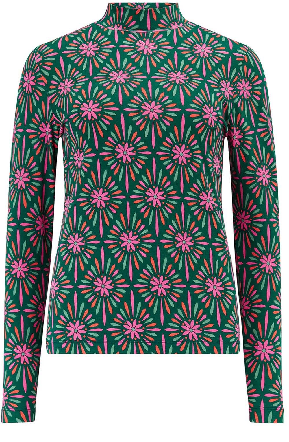 Green and Pink Flower Explosion Annika Jersey Top