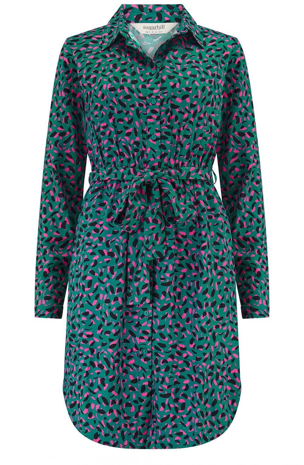 Green and Pink Layered Brush Stroke Georgia Shirt Dress
