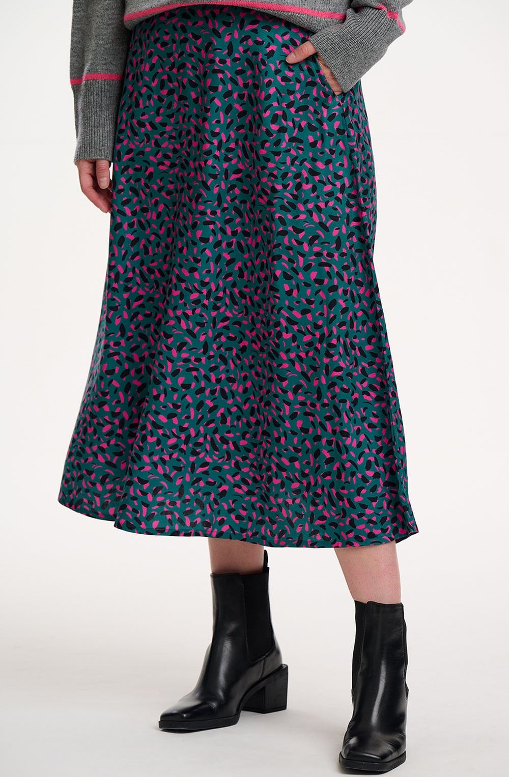 Green and Pink Layered Brush Stroke Krista Skirt