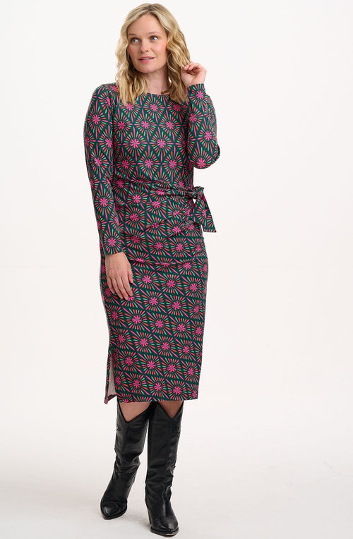 Green Flower Explosion Jersey Claudia Midi Dress