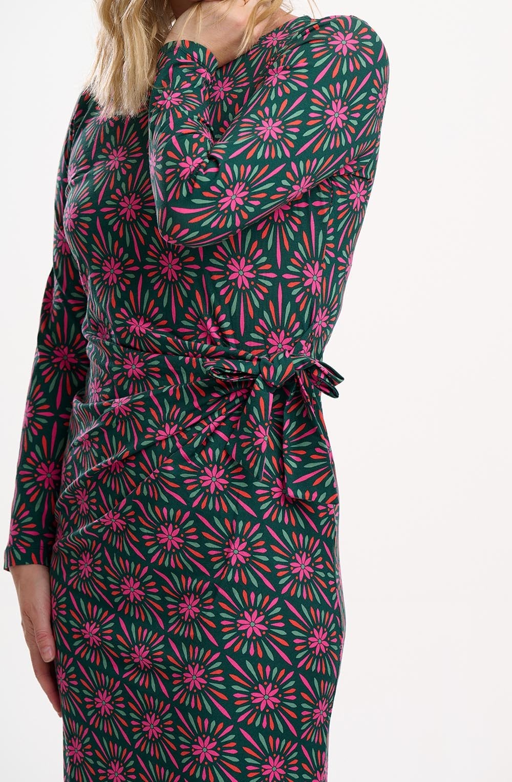 Green Flower Explosion Jersey Claudia Midi Dress