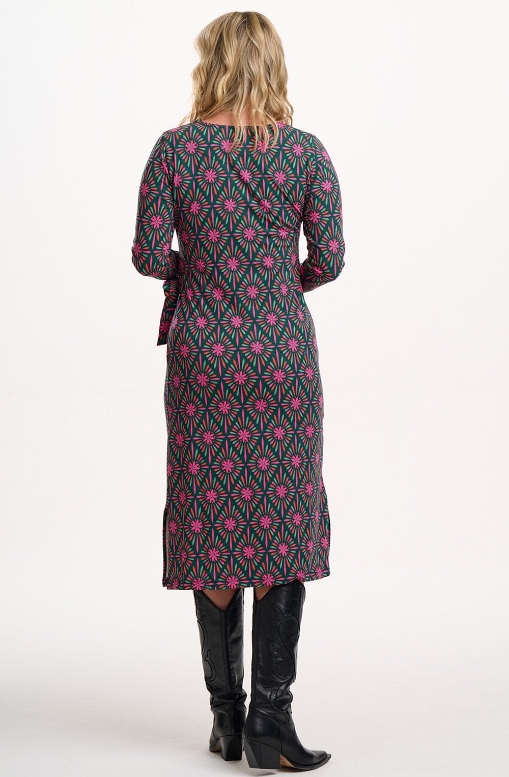 Green Flower Explosion Jersey Claudia Midi Dress