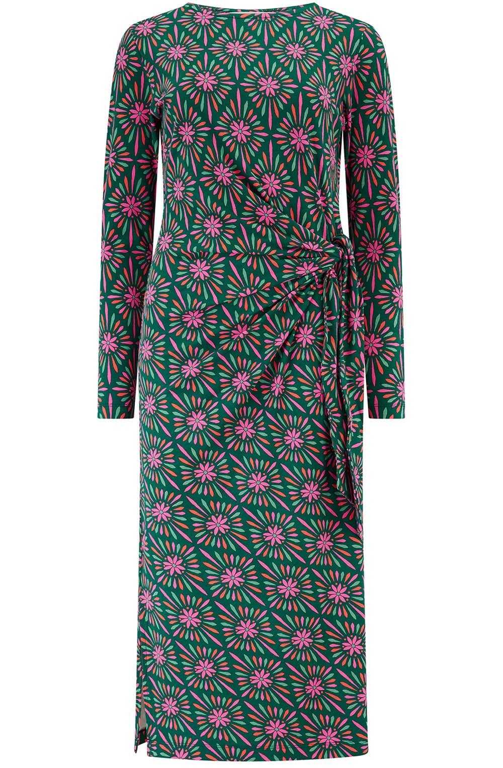 Green Flower Explosion Jersey Claudia Midi Dress