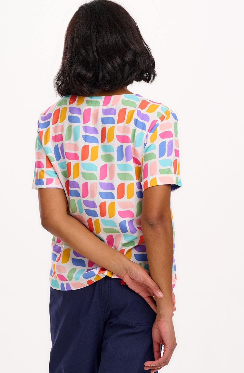 Hatty Off White Multicoloured Geometric Blouse
