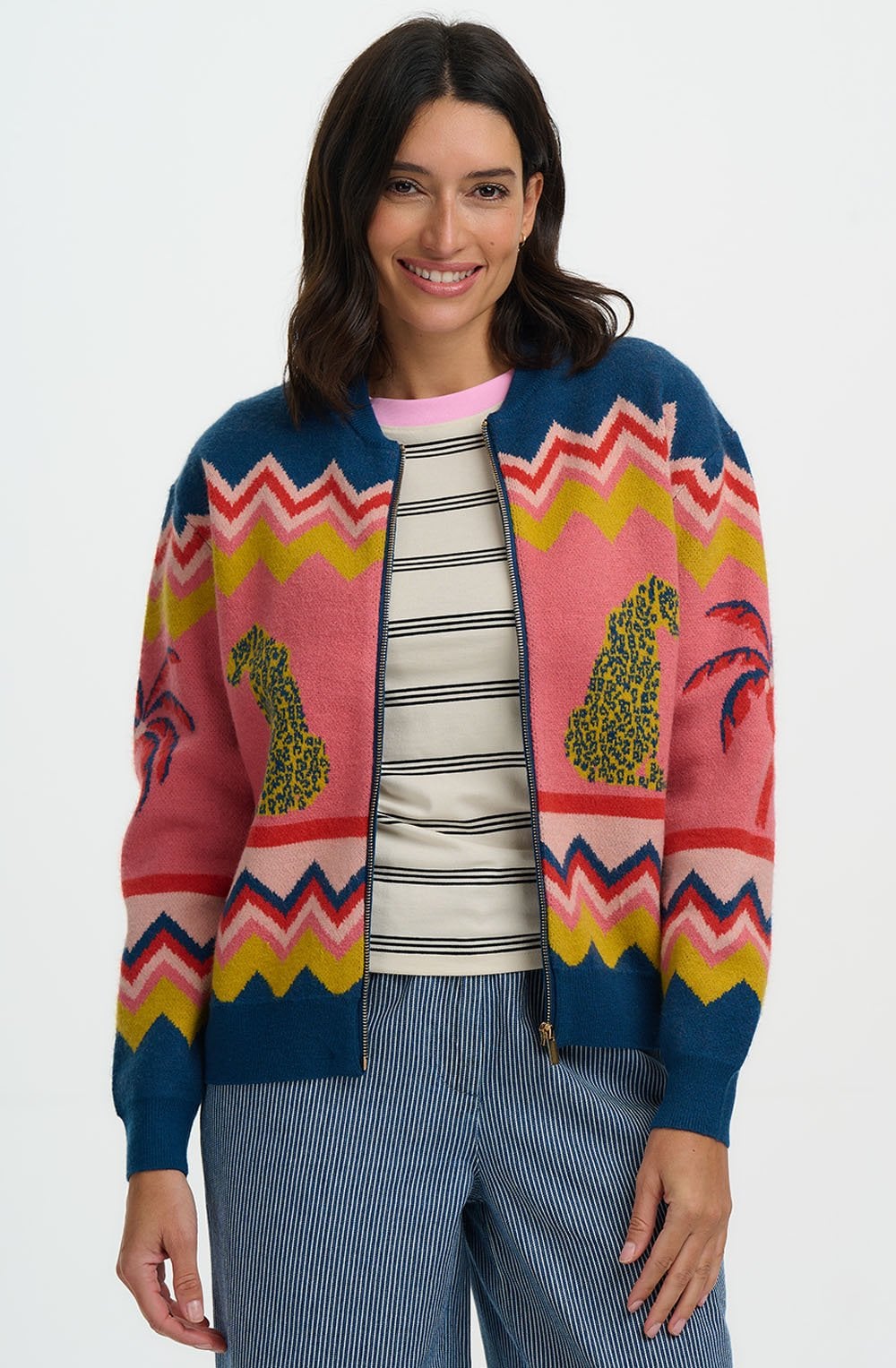Leopard and Palm Tree Solana Knitted Bomber
