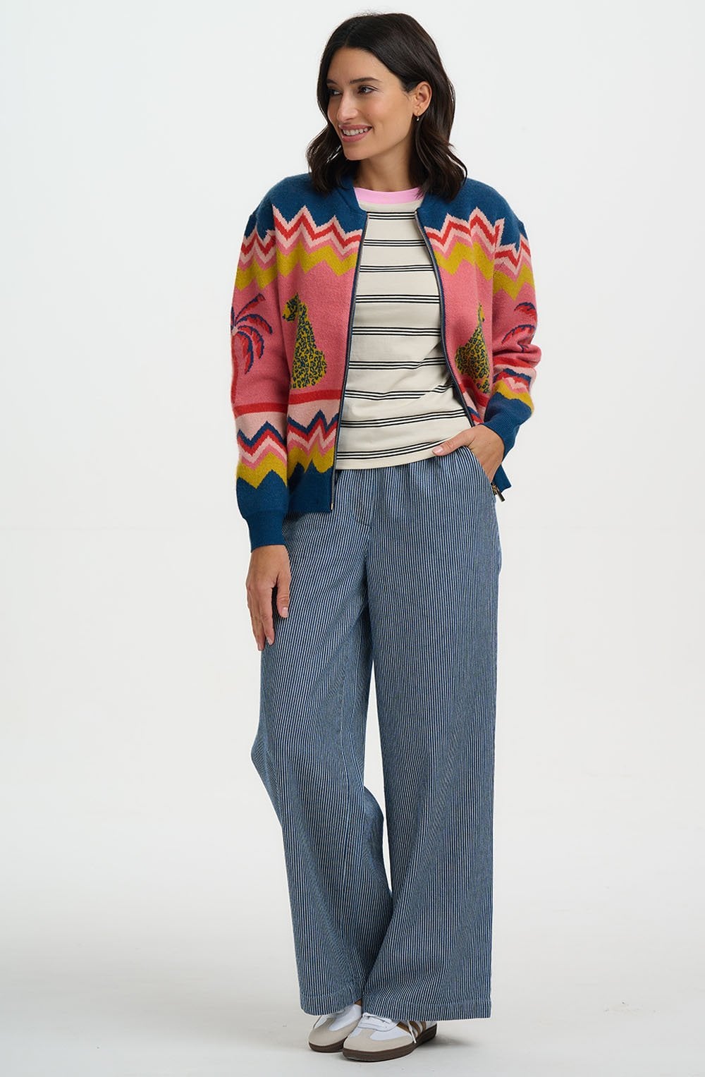 Leopard and Palm Tree Solana Knitted Bomber
