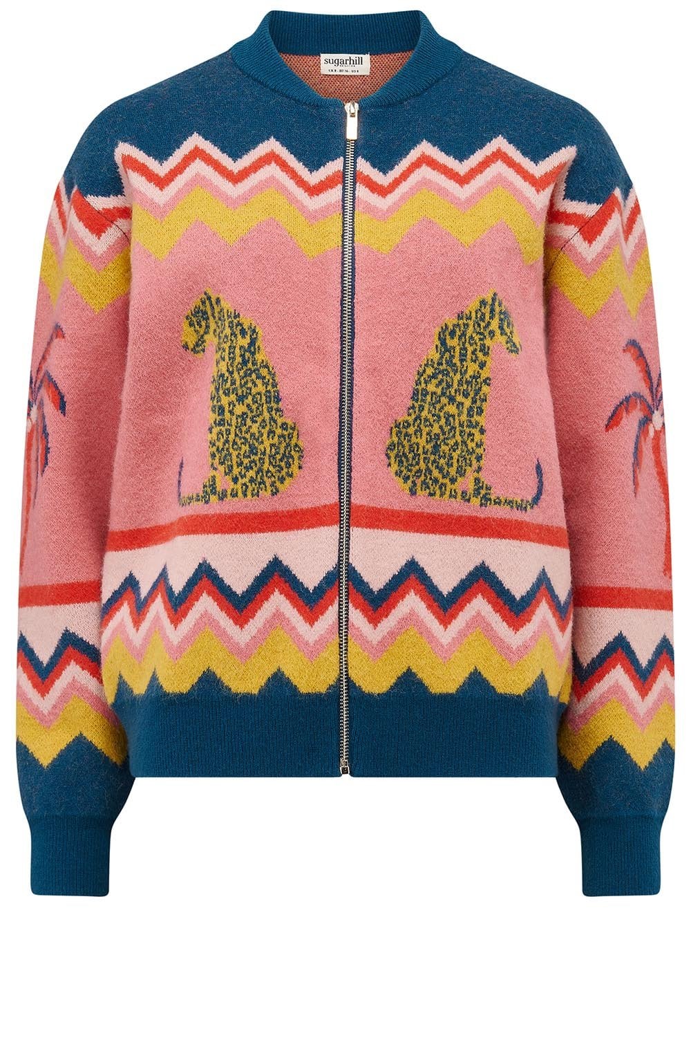 Leopard and Palm Tree Solana Knitted Bomber