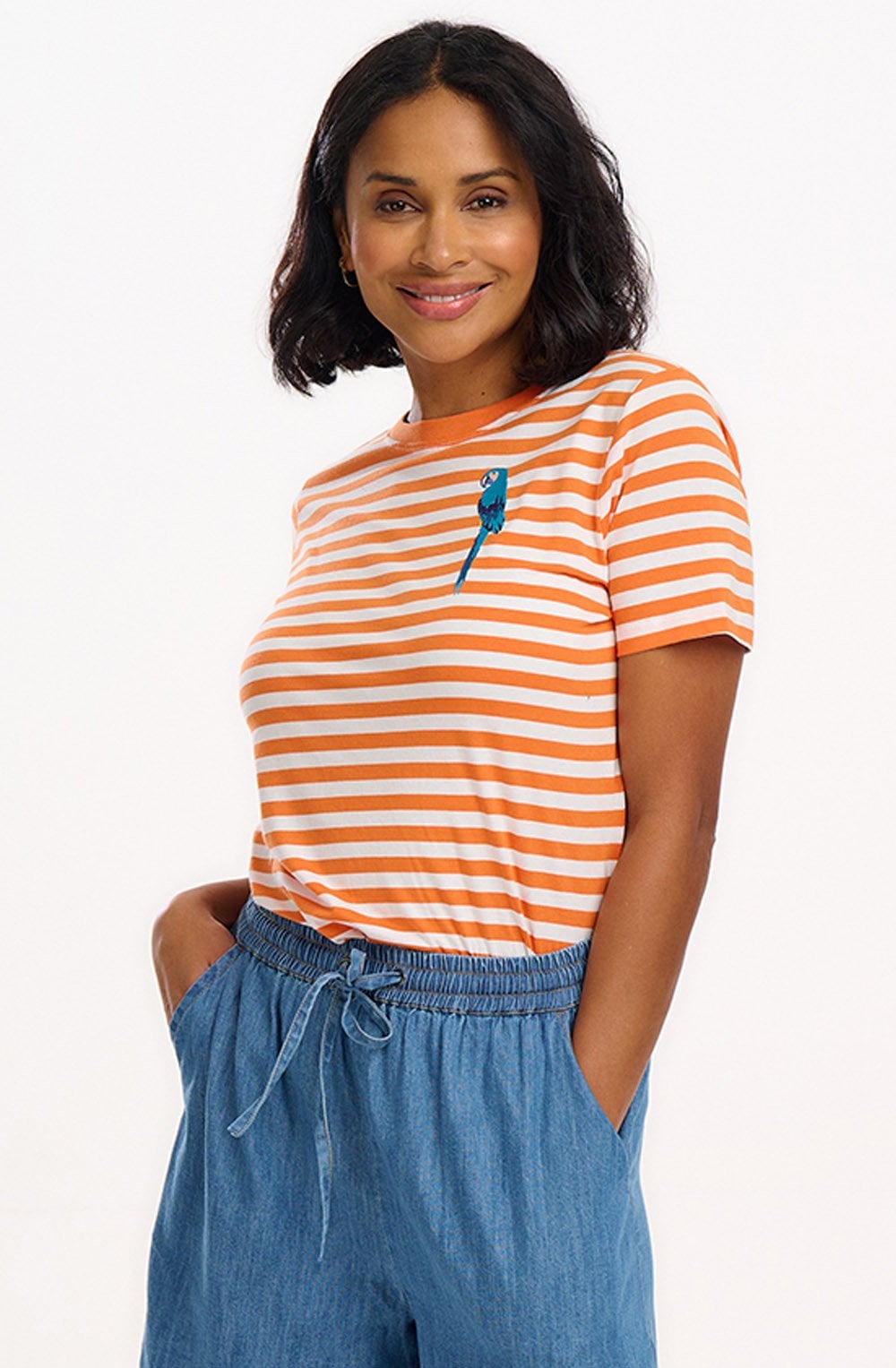 Maggie Off White and Orange Parrot T Shirt