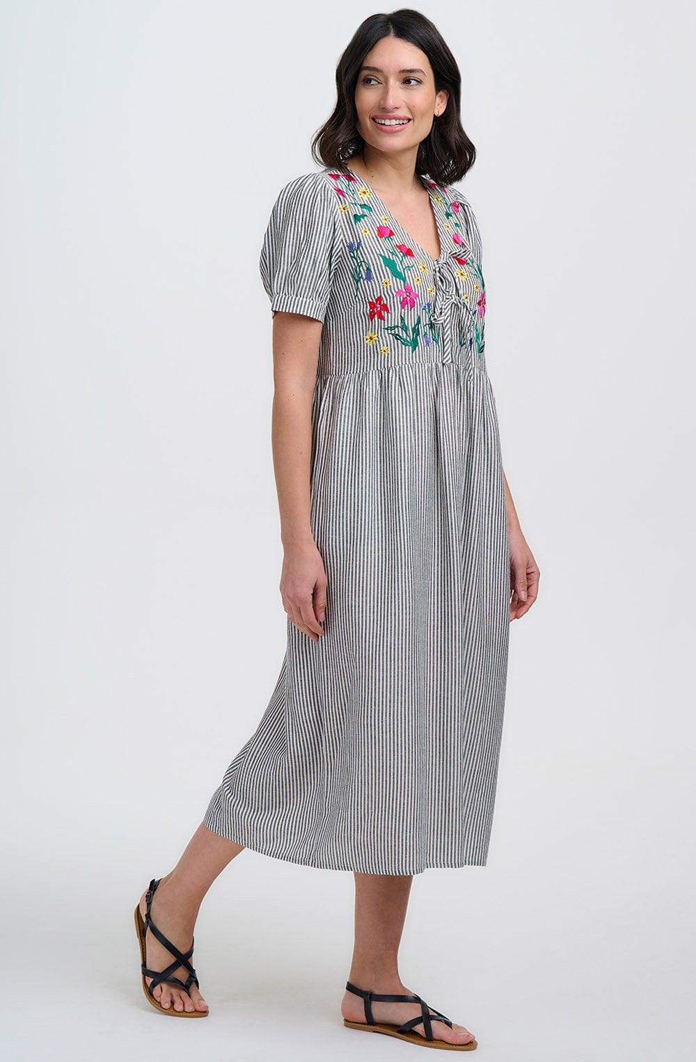 Monochrome Stripe Ruby Midi Smock Dress