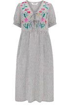 Monochrome Stripe Ruby Midi Smock Dress