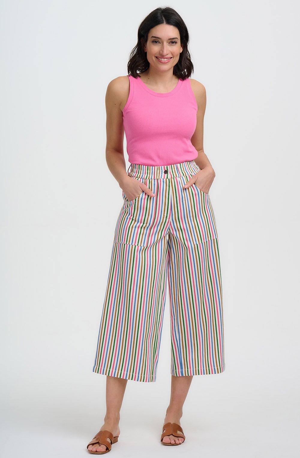 Multicolour Stripe Canvas Charlene Cropped Trousers