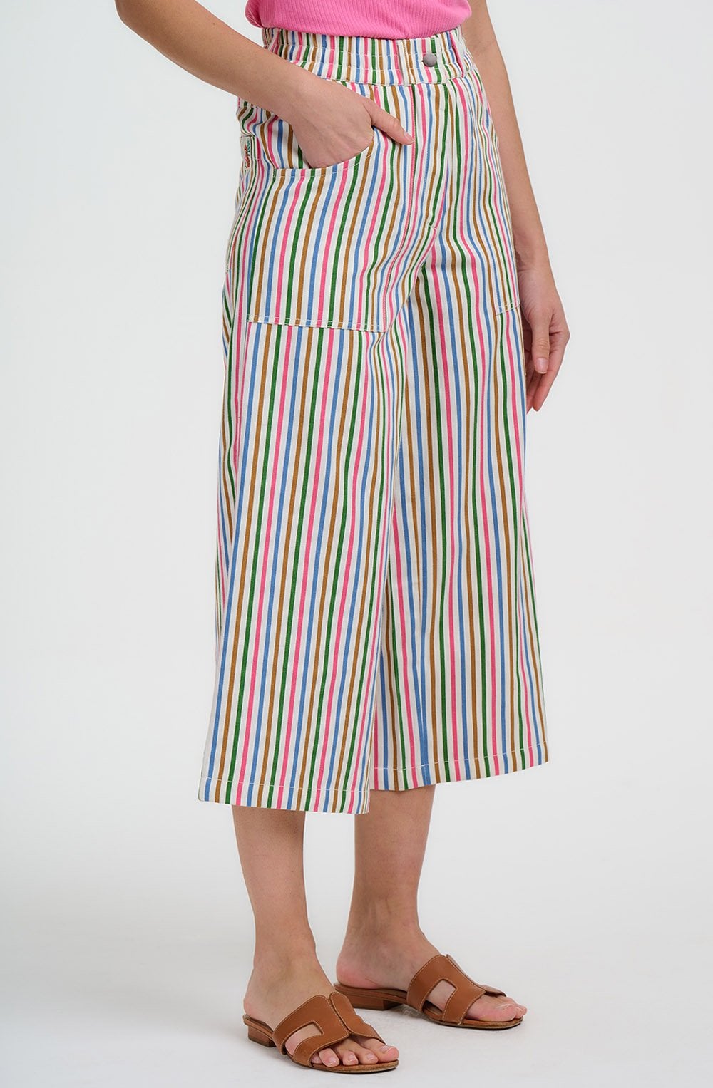 Multicolour Stripe Canvas Charlene Cropped Trousers