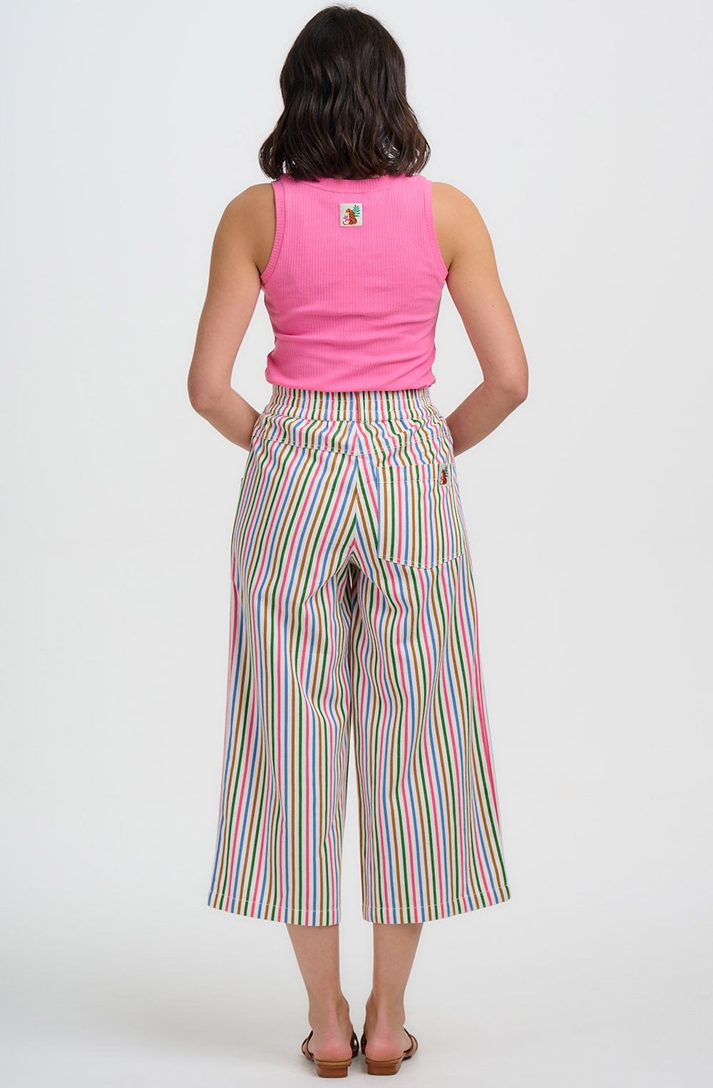 Multicolour Stripe Canvas Charlene Cropped Trousers