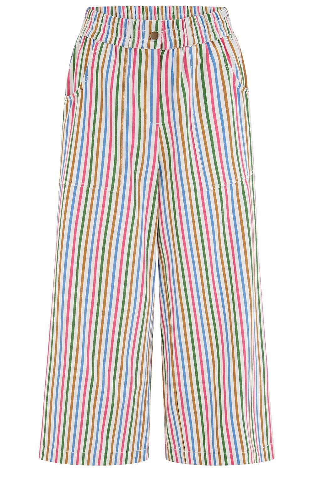 Multicolour Stripe Canvas Charlene Cropped Trousers
