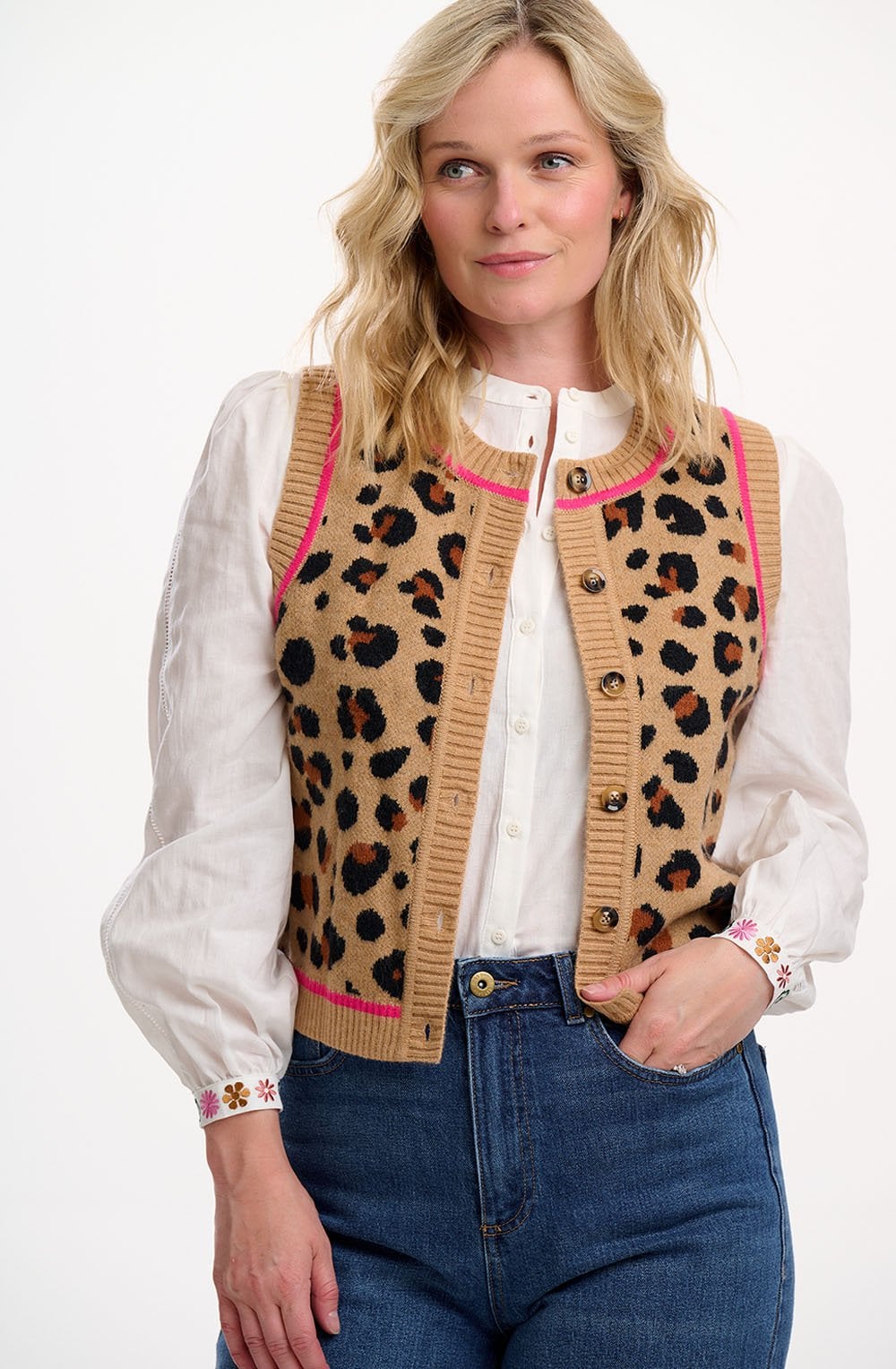 Natural Leopard Natalie Knitted Waistcoat