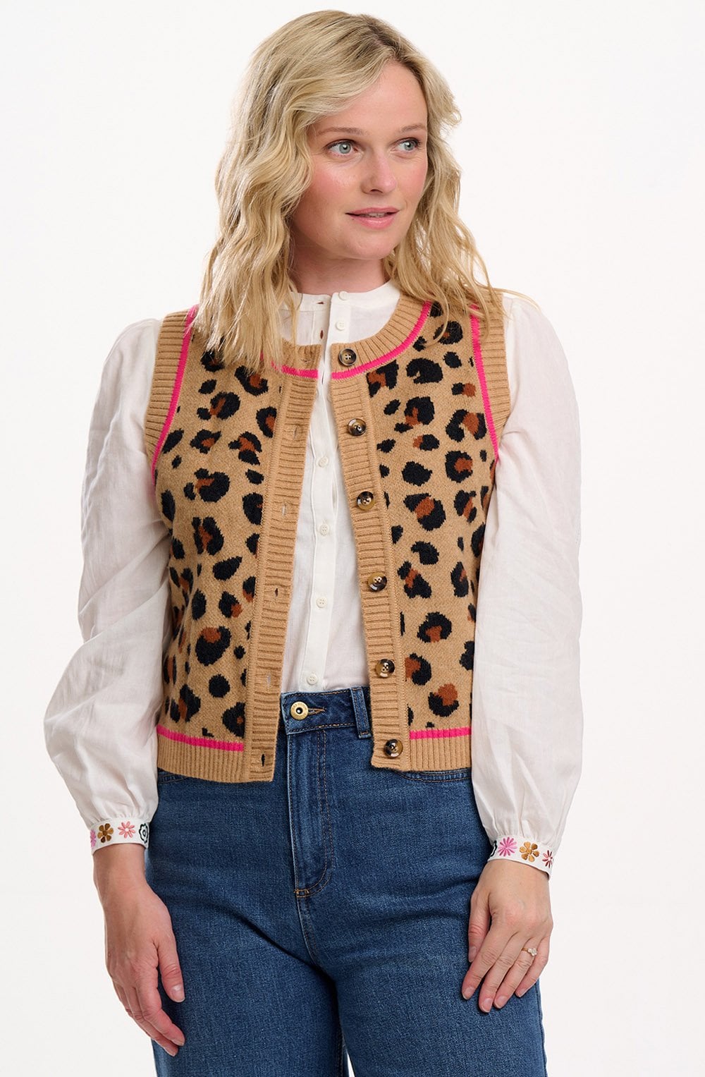 Natural Leopard Natalie Knitted Waistcoat