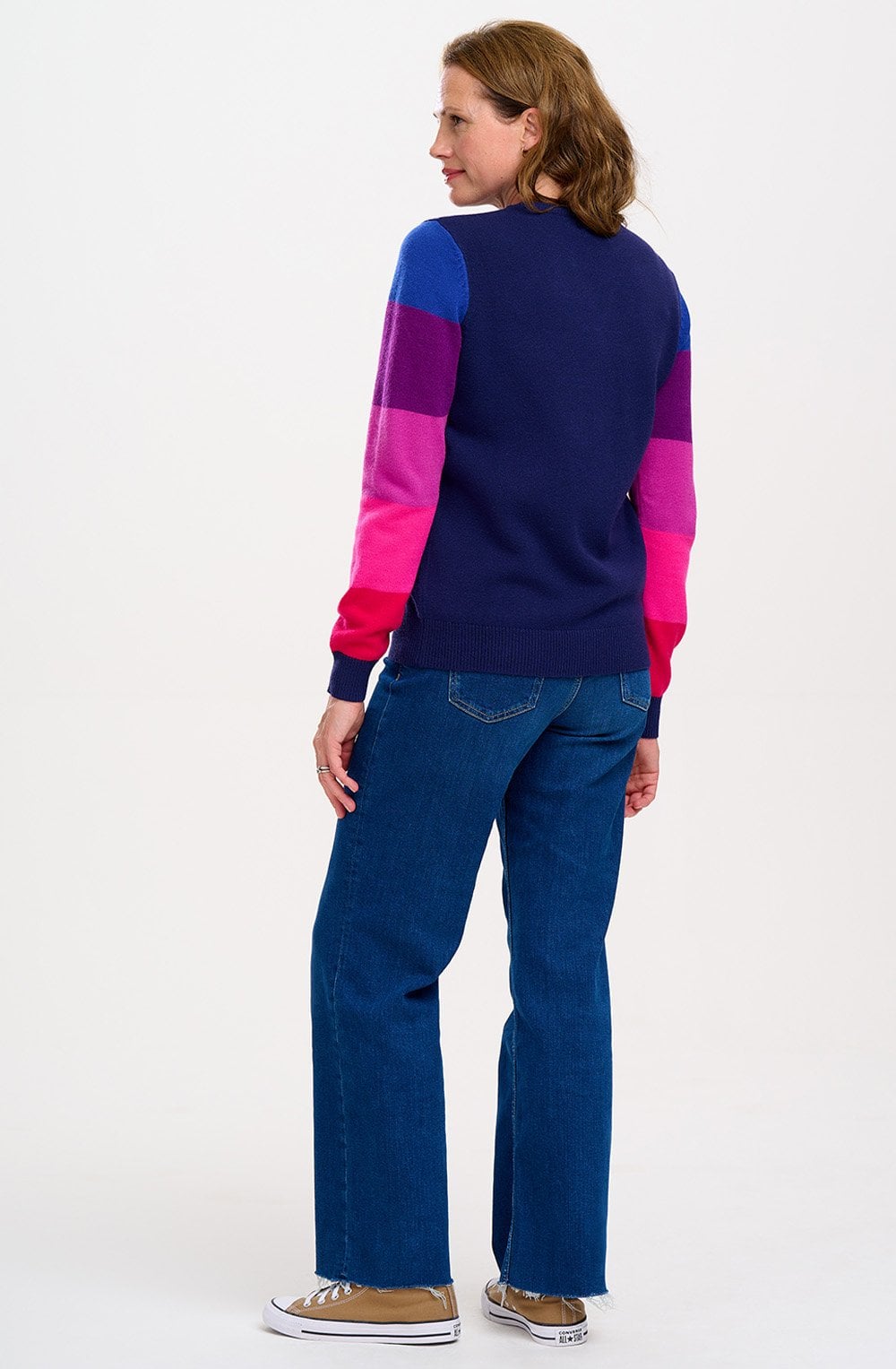 Navy and Pink Colour Block Sleeve Stacey Jumper