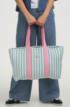 Off White and Green Quilted Haven Tote Bag