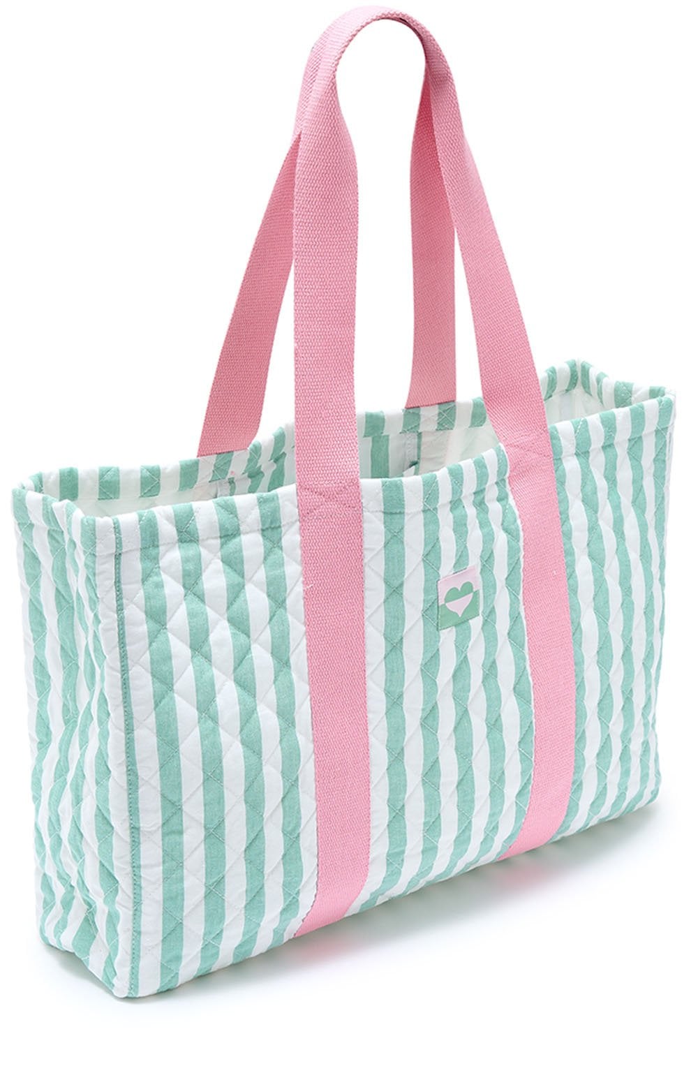 Off White and Green Quilted Haven Tote Bag