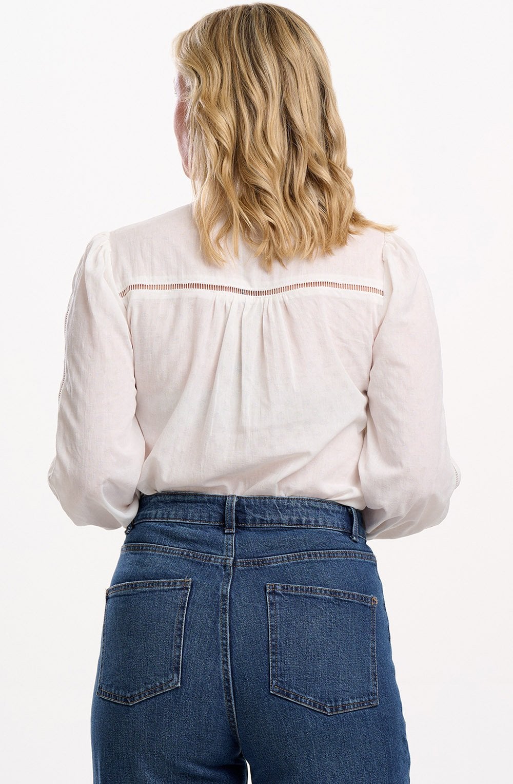 Off White Embroidered Cuff Regina Blouse