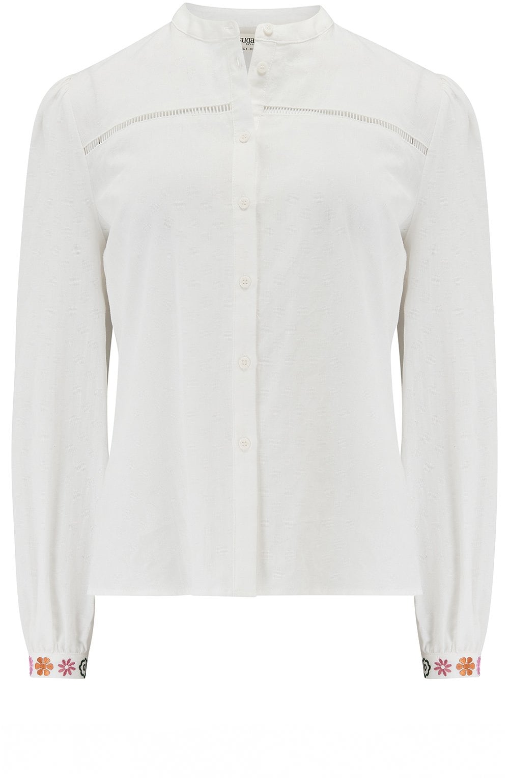 Off White Embroidered Cuff Regina Blouse
