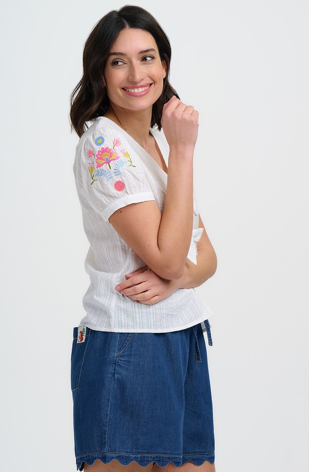 Off White Folk Floral Adaline Bow Top