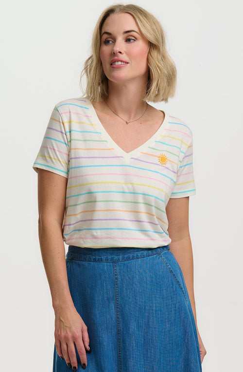 Pastel Stripe V Neck Khloe T Shirt