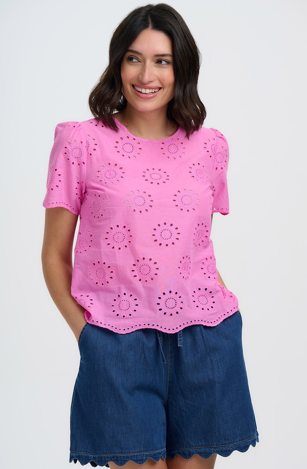 Pink Broderie Anglaise Bonita Summer Blouse