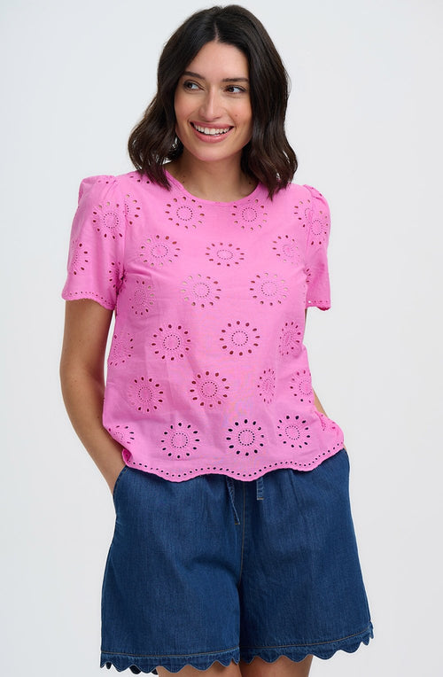 Pink Broderie Anglaise Bonita Summer Blouse