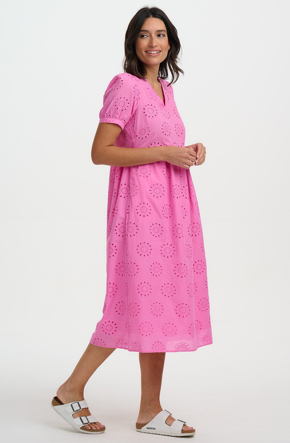 Pink Broderie Anglaise Midi Kim Smock Dress
