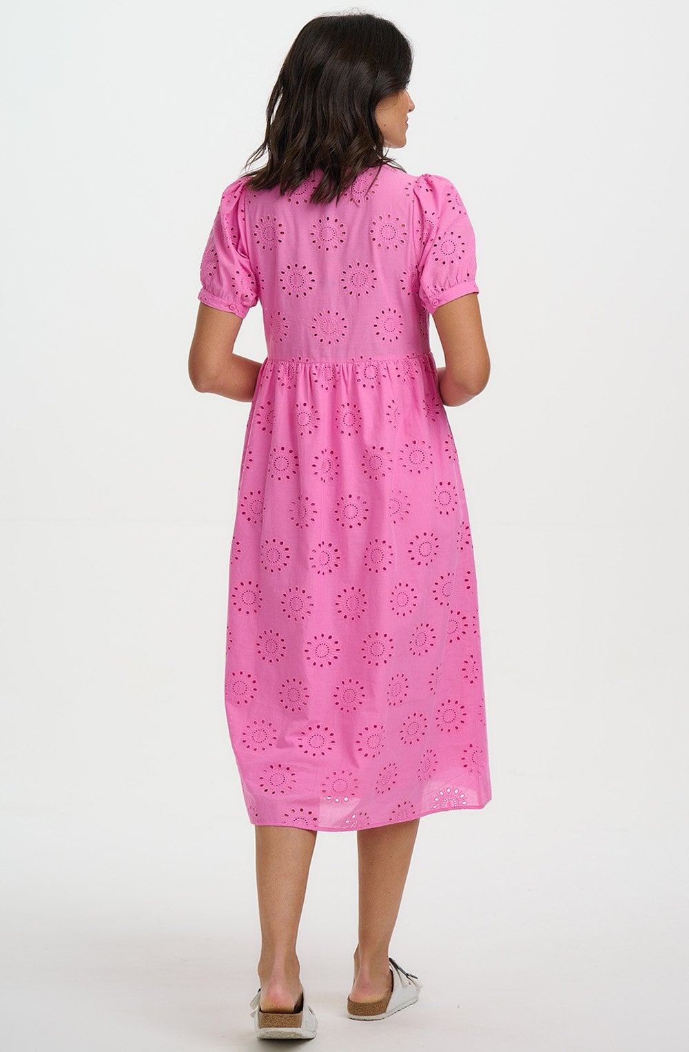 Pink Broderie Anglaise Midi Kim Smock Dress