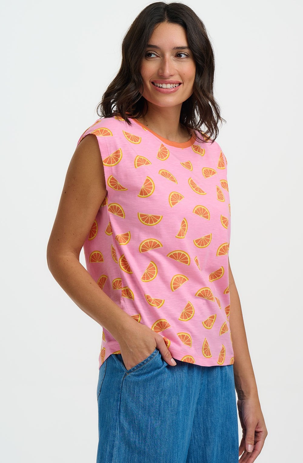 Pink Oranges Relaxed Chrissy Tank T Shirt