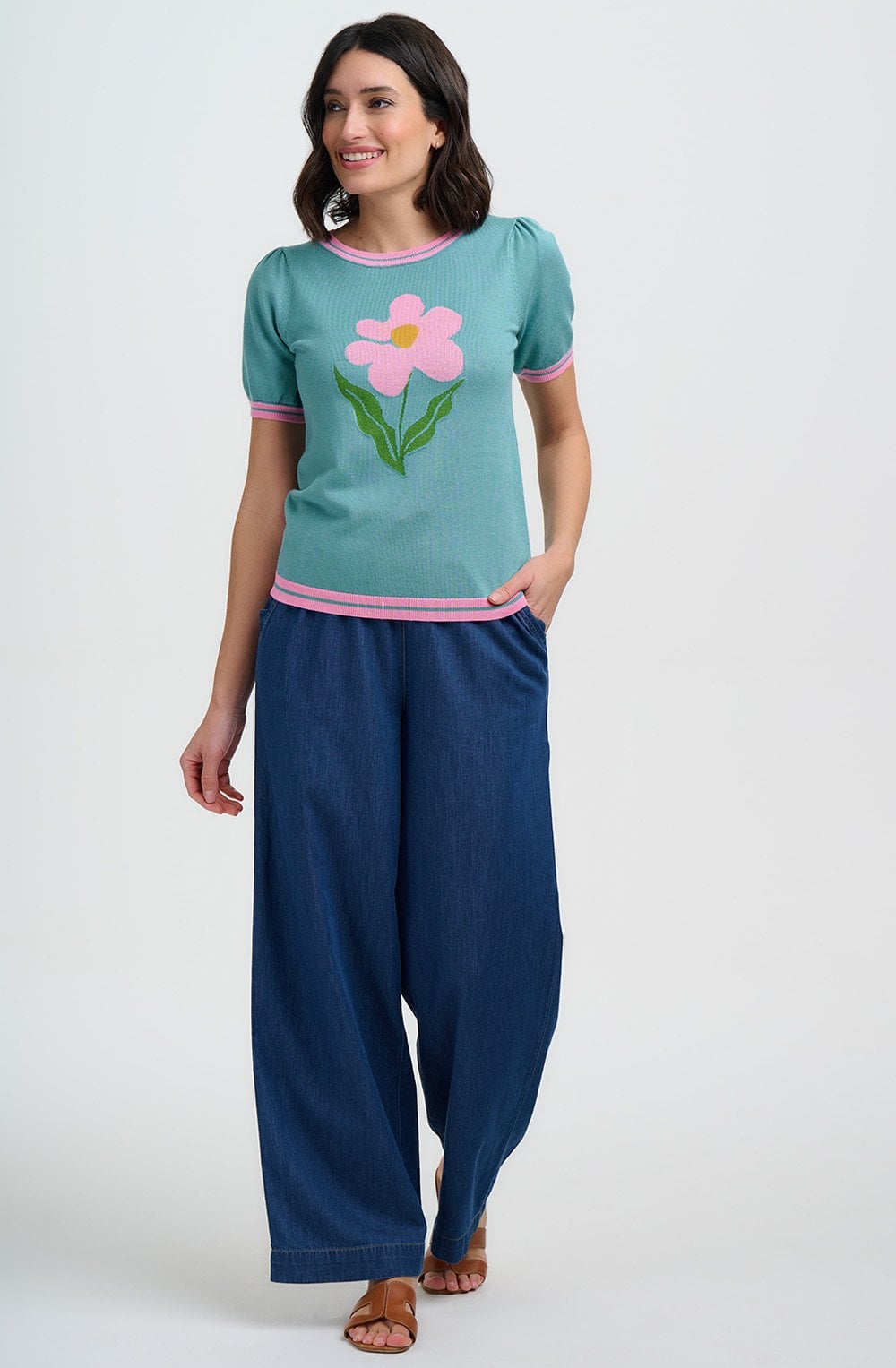 Seafoam Art Flower Dominique Knit Top