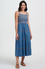 Washed Blue Denim Murren Shirred Midi Dress