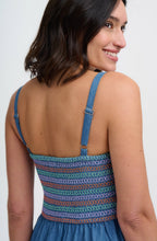 Washed Blue Denim Murren Shirred Midi Dress