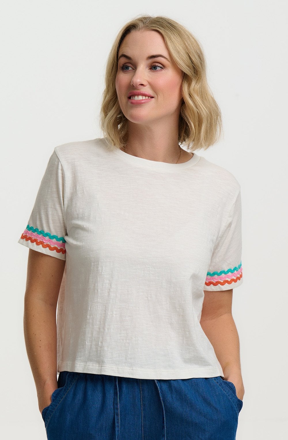 White Ric Rac Trim Shelby Box T Shirt