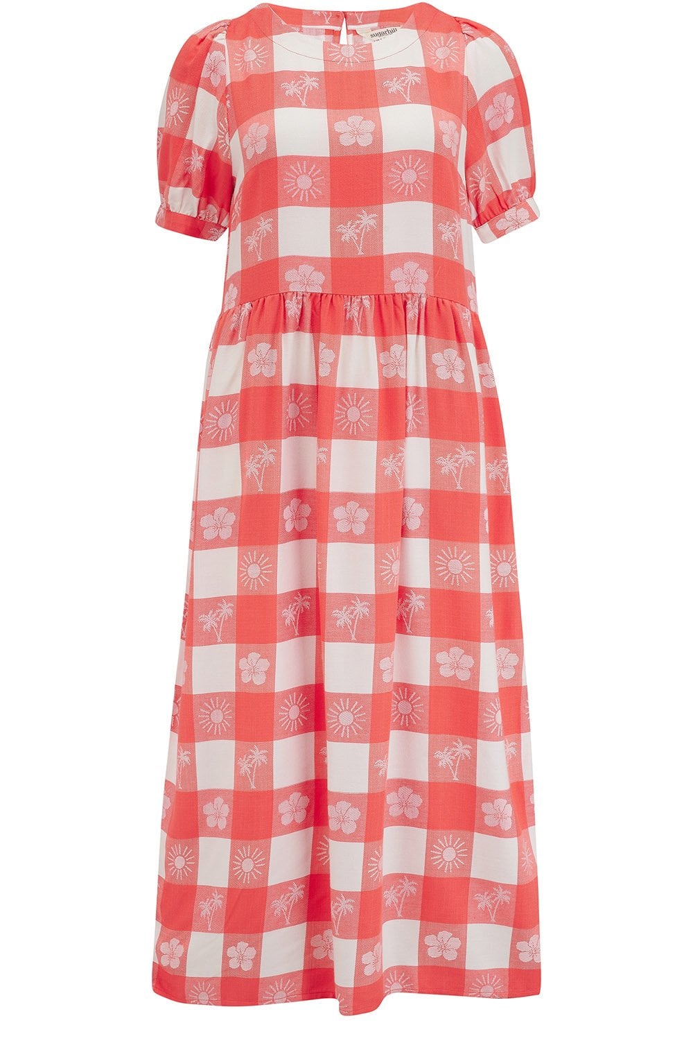 Wren Tropical Gingham Smock Dress