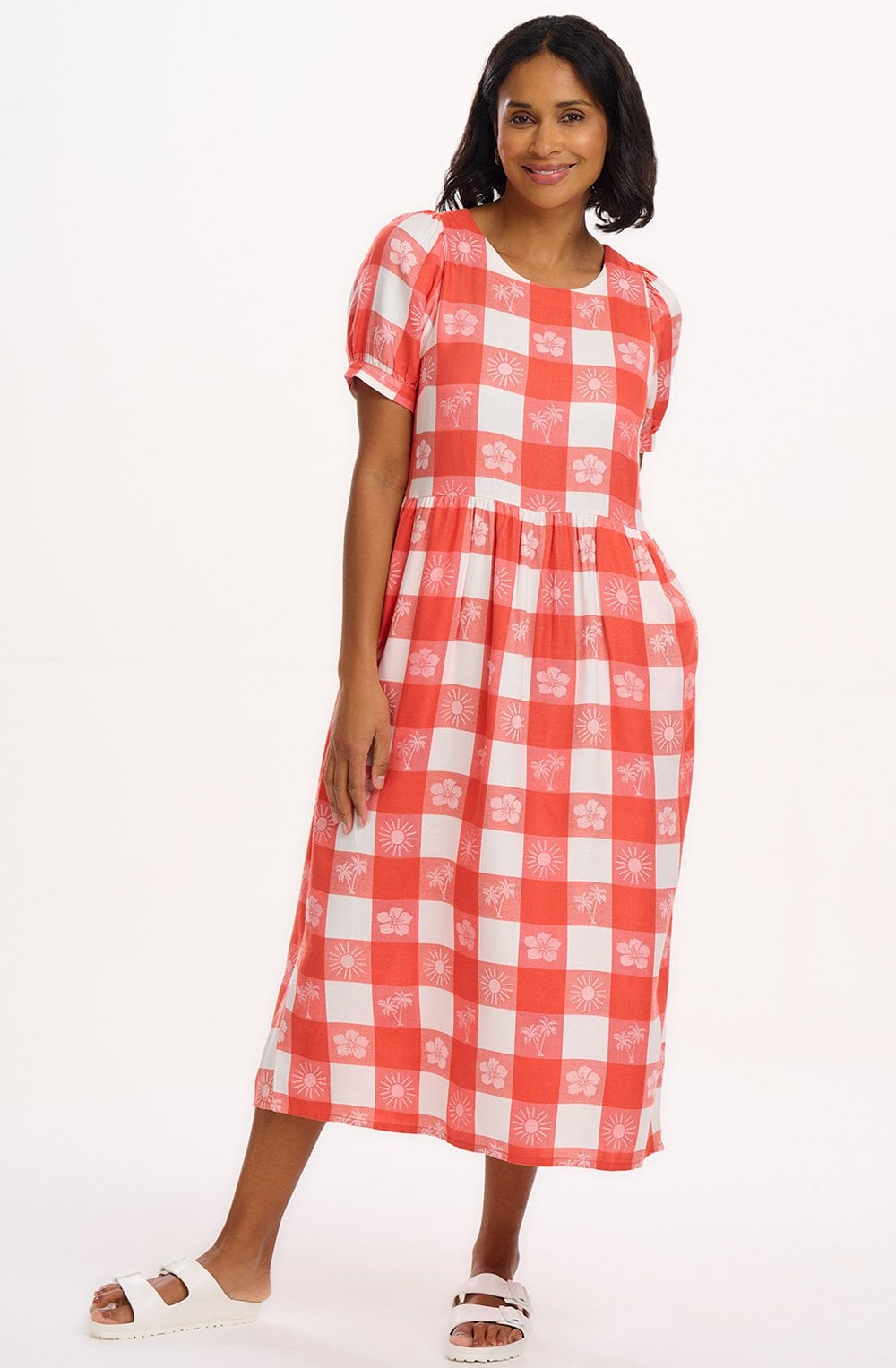 Wren Tropical Gingham Smock Dress