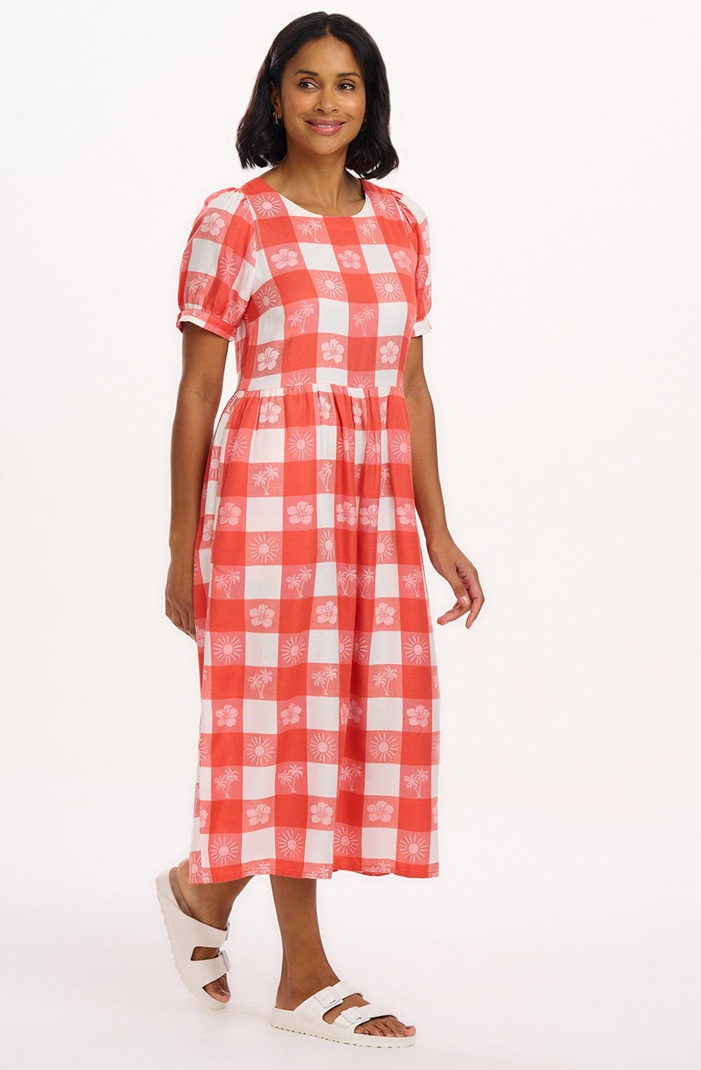 Wren Tropical Gingham Smock Dress
