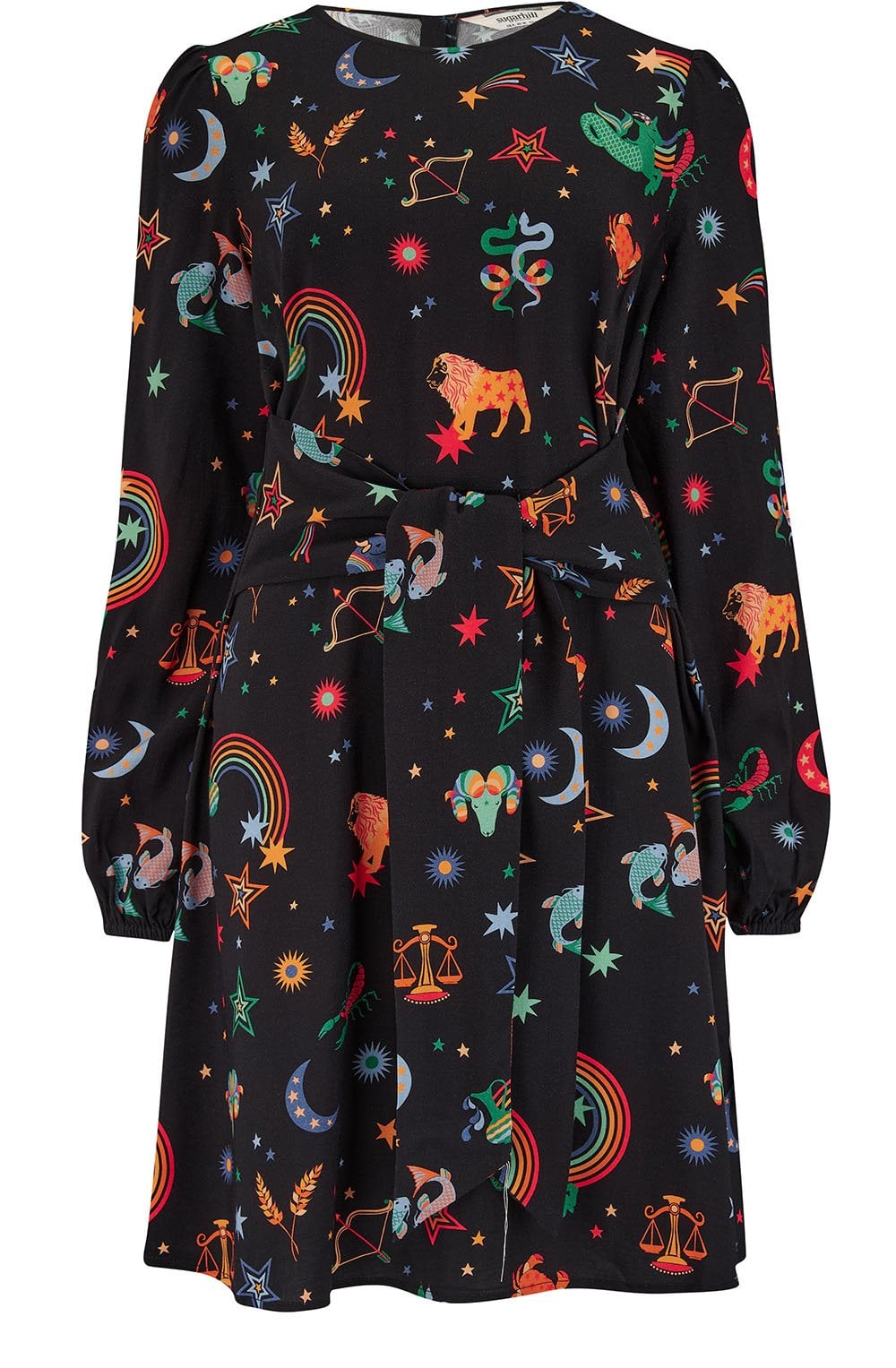 Zodiac and Rainbow Skies Oksana Tie Waist Dress