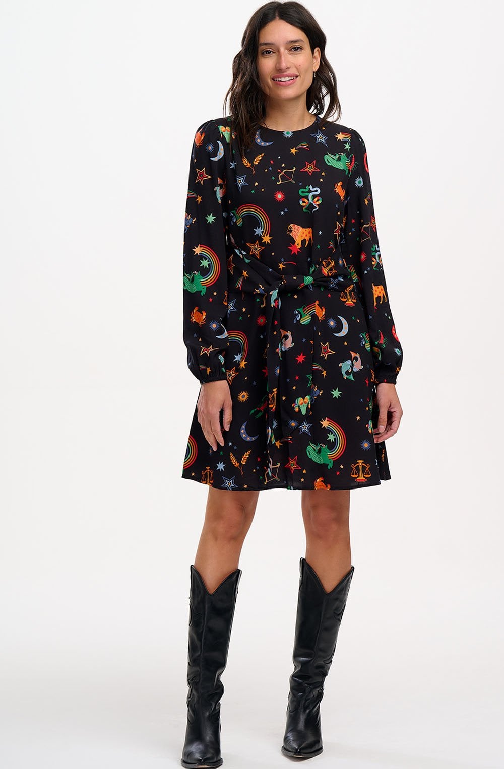 Zodiac and Rainbow Skies Oksana Tie Waist Dress