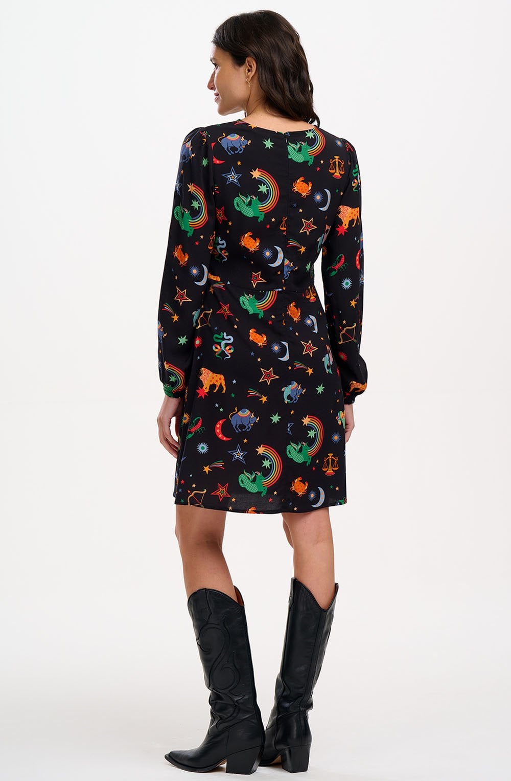 Zodiac and Rainbow Skies Oksana Tie Waist Dress