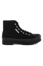 All Black Canvas Alpina High Top Trainers