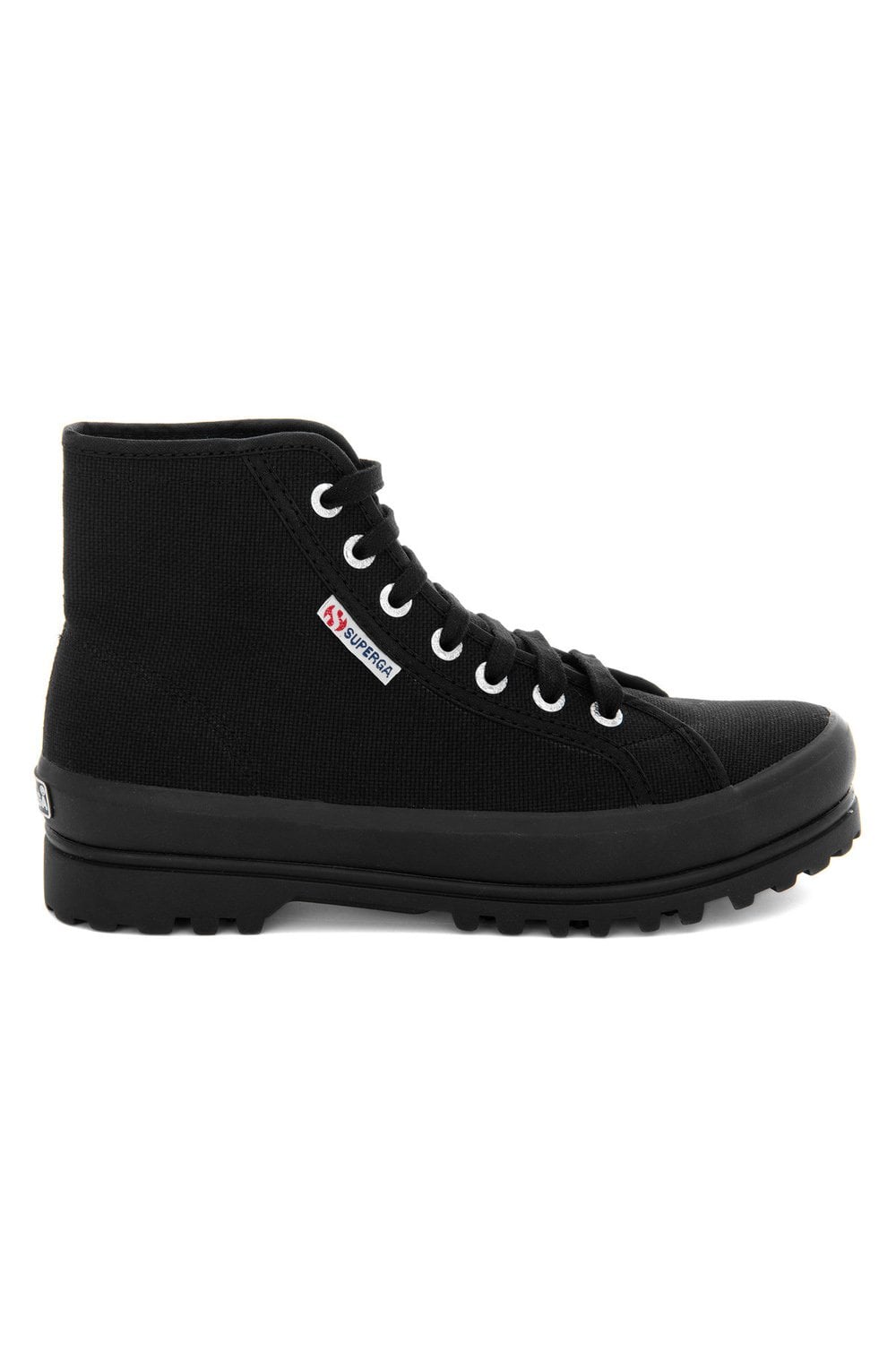 All Black Canvas Alpina High Top Trainers