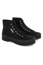 All Black Canvas Alpina High Top Trainers