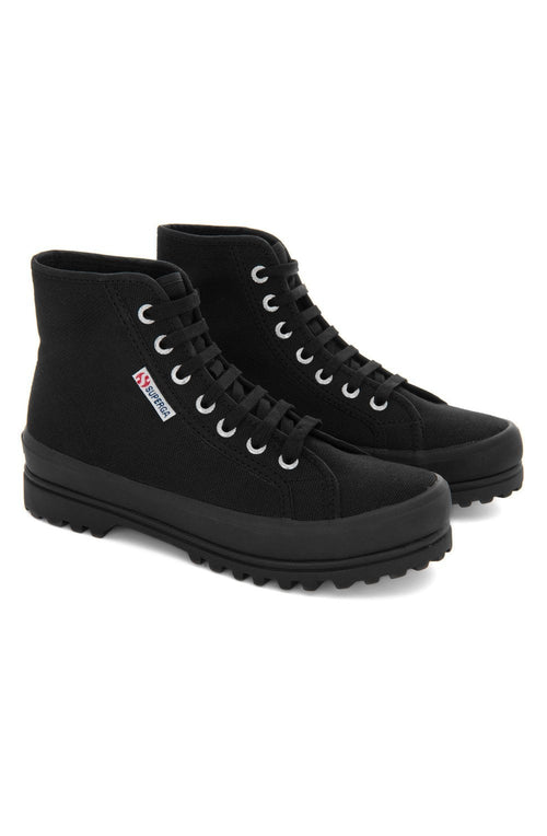 All Black Canvas Alpina High Top Trainers