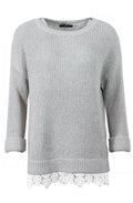 Sweater with lace trim grey