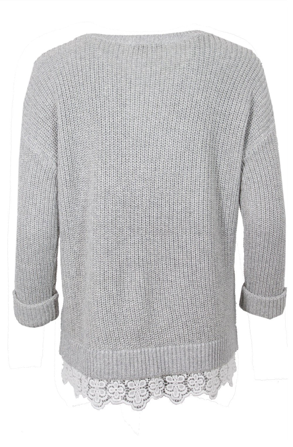 Sweater with lace trim grey