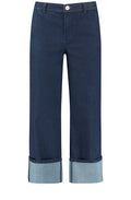 Length Denim Culottes with a Wide Leg